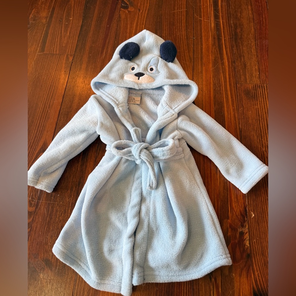 Baby Paris Light Blue Bear Hooded Fleece Robe